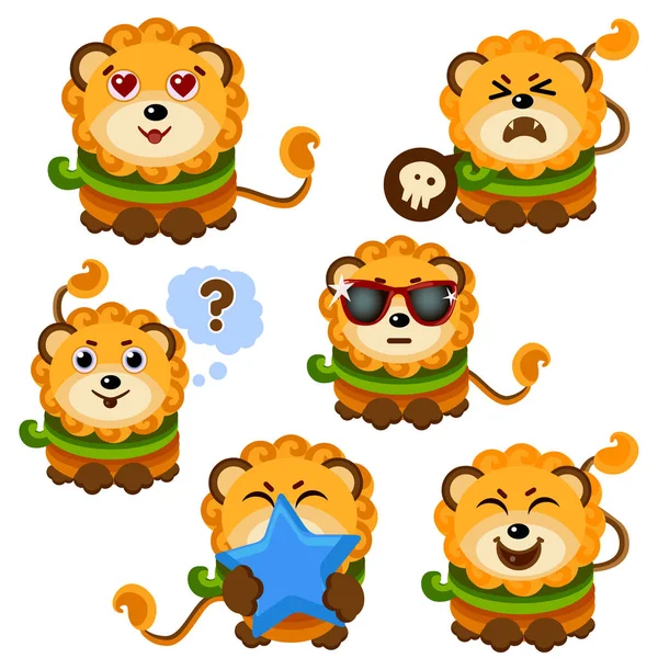 Ilustração bonito da expressão do Emoji do Emoticon da cara do leão — Vetor de Stock