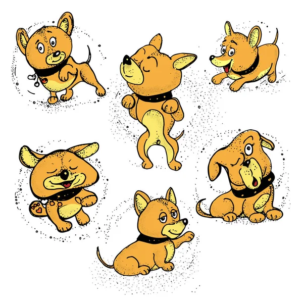 Iconos de animales. Perros de dibujos animados con diferentes emociones. vector — Vector de stock