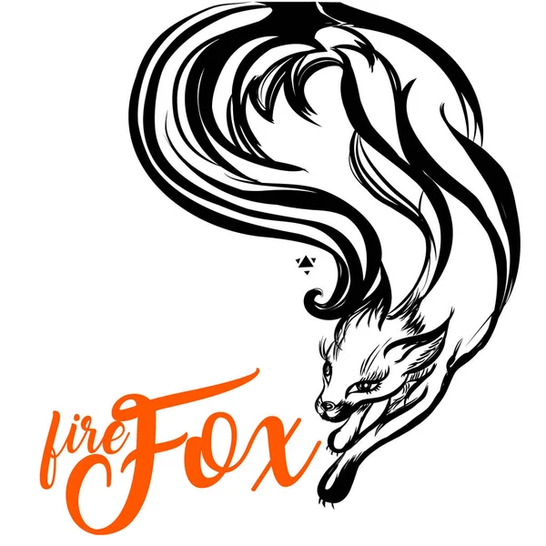 Zorro grabado línea de arte. Wild jumping Fire Fox. Ilustración vectorial aislada. Hermoso tatuaje, viaje, libertad, naturaleza, aventura, símbolo de vida silvestre . — Vector de stock