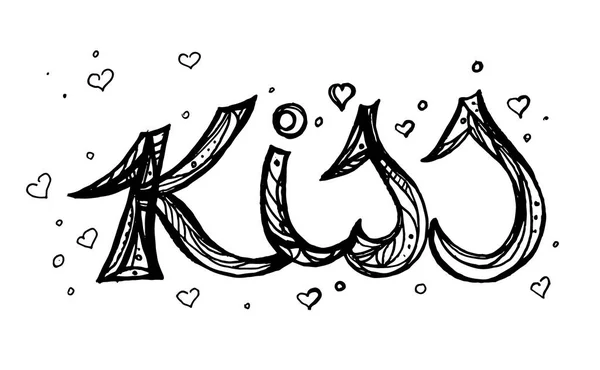 Text kiss isolated line art,you can use for your design. Hand drawn illustration, — Stockvector