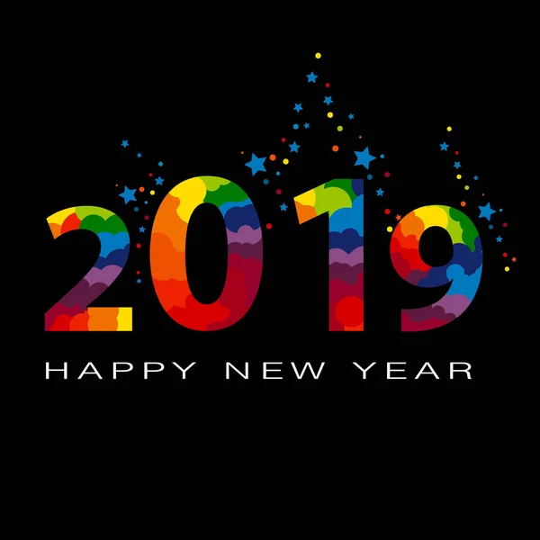 Vector 2019 Happy New Year achtergrond met gekleurde klatergoud — Stockvector