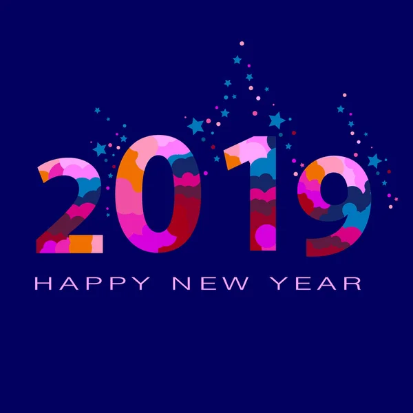 Vector luxe Happy New Year 2019 wenskaart met gekleurde bladgoud. Elegante kalligrafische Alfabetletters — Stockvector