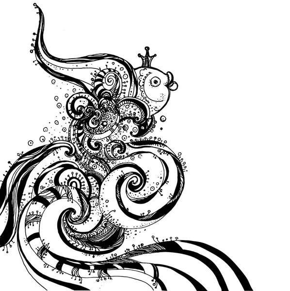 Zentangle Doodle Peixe Estilizado Mão Desenhado Vetor Ilustração Boho Esboço —  Vetores de Stock