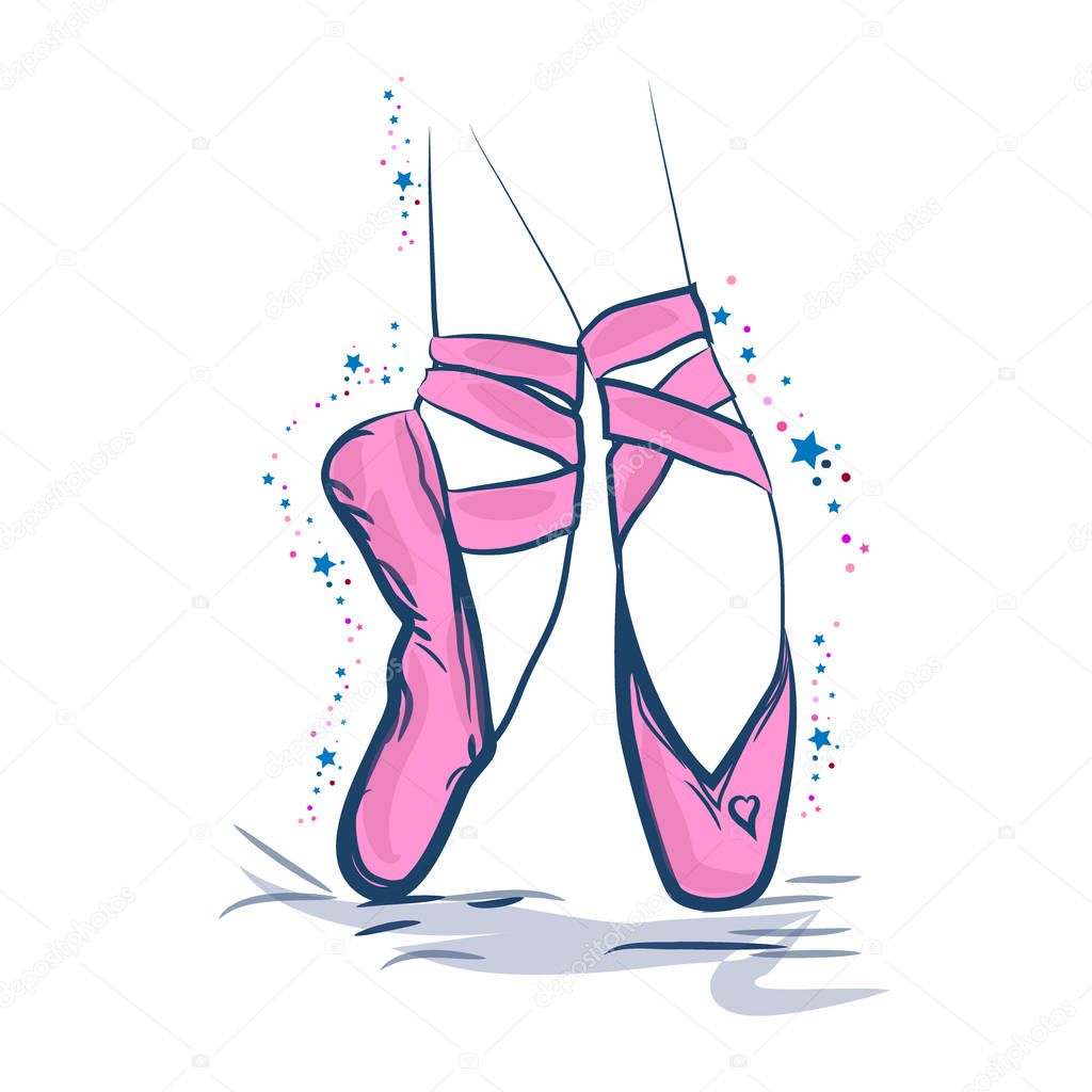 Hand drawn ballet dancer legs in pointe shoe. Sketch. Vector illustration.