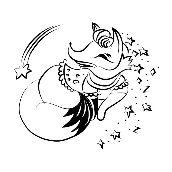 Ilustração de estilo desenho animado vetorial de raposa adormecida. Isolado em fundo branco. Ilustração monocromática em estilo esboço . —  Vetores de Stock