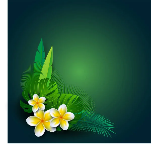 Vektorová Tropická Kytice Vektorová Ilustrace Květinami Krásné Zázemí Tropickými Rostlinami — Stockový vektor