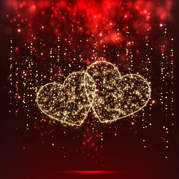 Parlayan yıldızdan yapılmış bir çift kalbin çizimi — Stok Vektör