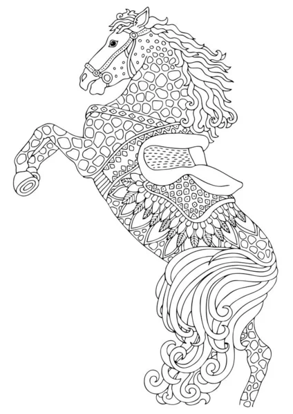 Cavalo Saltador Imagem Desenhada Mão Desenho Para Livro Colorir Adulto — Vetor de Stock