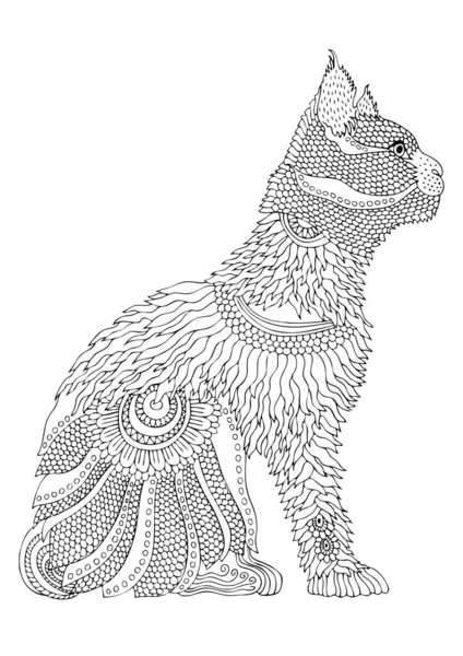 Gato Dibujado Mano Bosquejo Para Libro Para Colorear Adulto Estrés — Vector de stock