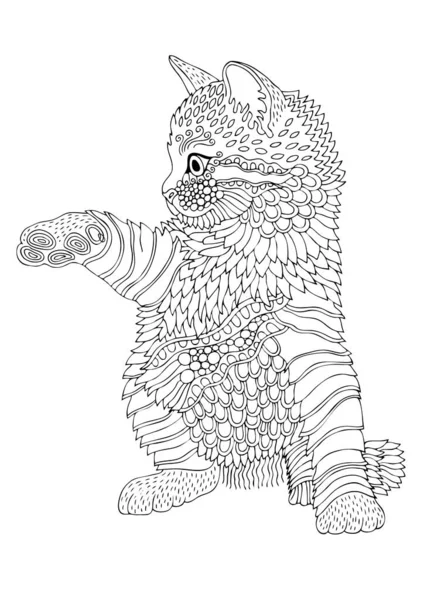 Gatito Lindo Dibujado Mano Bosquejo Para Libro Para Colorear Adulto — Vector de stock