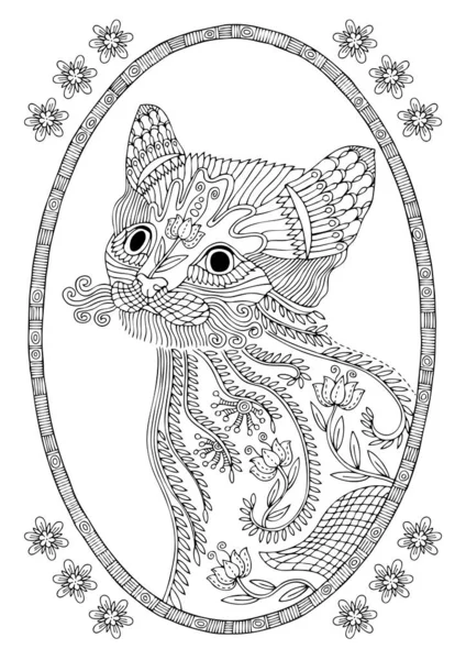 Gatito Dibujado Mano Bosquejo Para Libro Para Colorear Adulto Estrés — Vector de stock