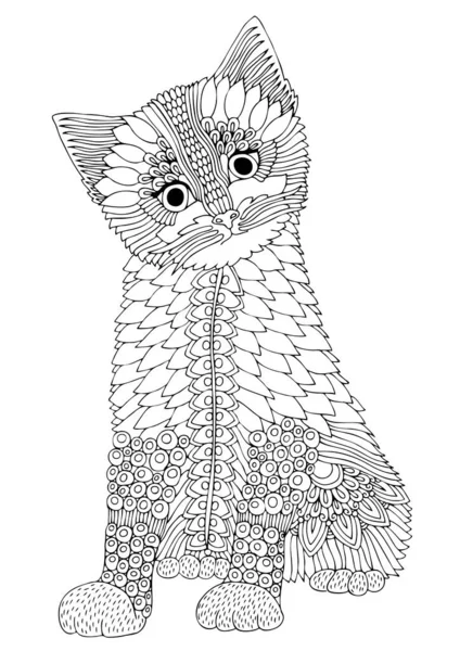 Gato Desenhado Mão Desenho Para Livro Colorir Adulto Stress Estilo