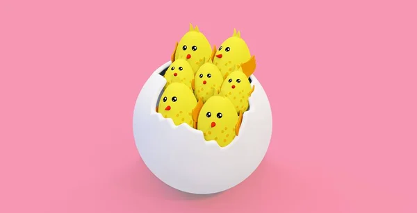 는아이 스터를 삽화이고 병아리들은 있습니다 이것은 귀여운 엽서입니다 생활은 달걀입니다 — 스톡 사진