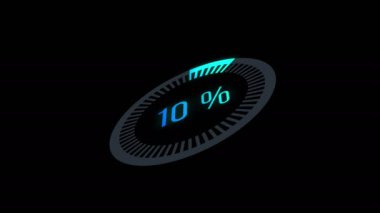 Animasyon yükleme çubuğu. 0-100 %. Parlak daire çubuğu. Animasyon yükleniyor - 0-100%. Mavi ve yeşil gradyan