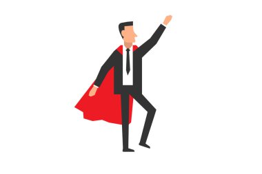 Süper kahraman kılığında bir iş adamı. Düz stil tasarımlı kavramsal vektör çizimi. Arka planda izole..