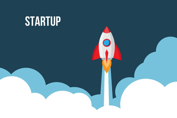 Rocket launch,bussines concept - rocket ship.Conceptual vector illustration in flat style design.Isolated on background.