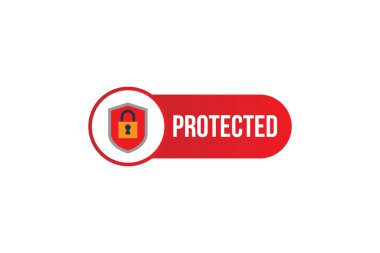 Koruma kırmızı işareti, kalkan ve vektör illüstrasyonunu kilitle