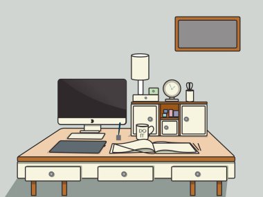 Bilgisayar ve diğer ögelere sahip bir tasarımcı çalışma yeri