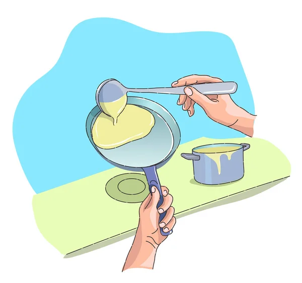 Hacer Crepes Panqueques Casa — Vector de stock