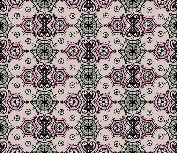 Геометрический абстрактный шаблон. Бесшовный вектор с различными серыми, розовыми и бордовыми элементами на розовом фоне. Для текстиля, модной печати, мягкой мебели, обоев, оберточной бумаги — стоковый вектор