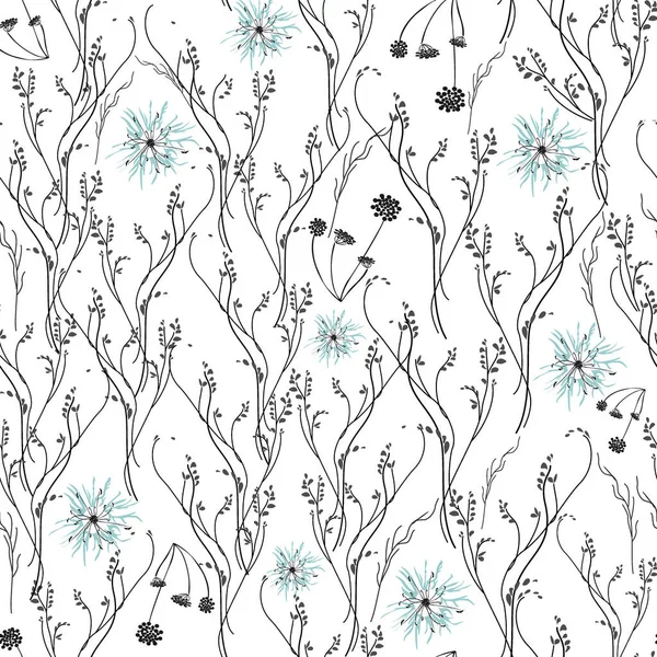 ベクトル。白の背景にシームレスで穏やかな、線形、春、夏、隔離されたパターン。織物、壁紙、カード、招待状やお祝いのデザインのためのトレンドと花の要素 — ストックベクタ