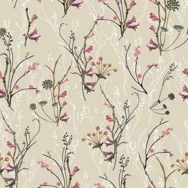 Çiçeksel soyut, dikişsiz vektör izole kalıbı. Yeşil arka planda son moda organik sanat. Bahar, yaz bitkileri arka plan, tekstil, duvar kağıdı, kartpostallar, seramik tasarımı için..