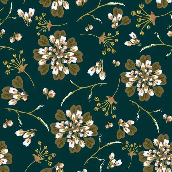 Floral abstrakte nahtlose Vektor isolierte Muster. Trendiger Kunststil auf dunklem Hintergrund. Frühling, Sommer Feldpflanzen zur Gestaltung von Hintergründen, Textilien, Tapeten, Postkarten, Keramik — Stockvektor