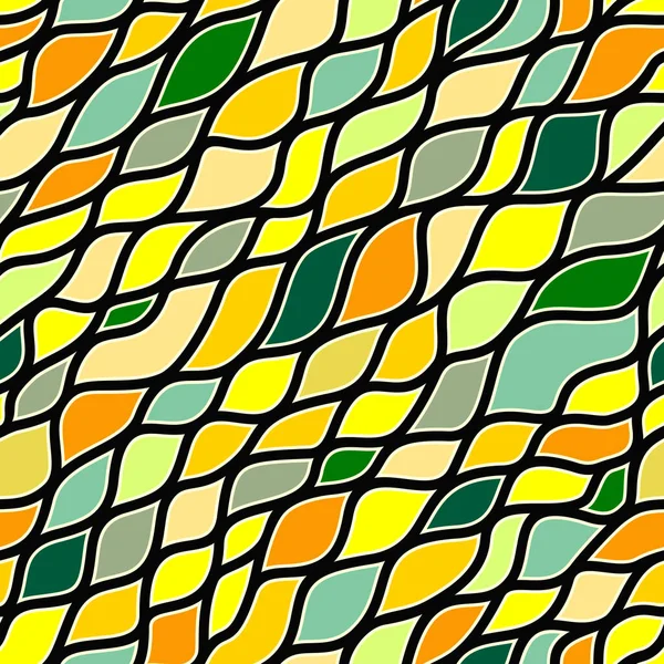 Безшовний вітряний візерунок з листям. Декоративна органічна мальована абстракція. Різнокольорові мозаїчні елементи. Для прикраси фону, текстилю, плитки, модних принтів — стоковий вектор