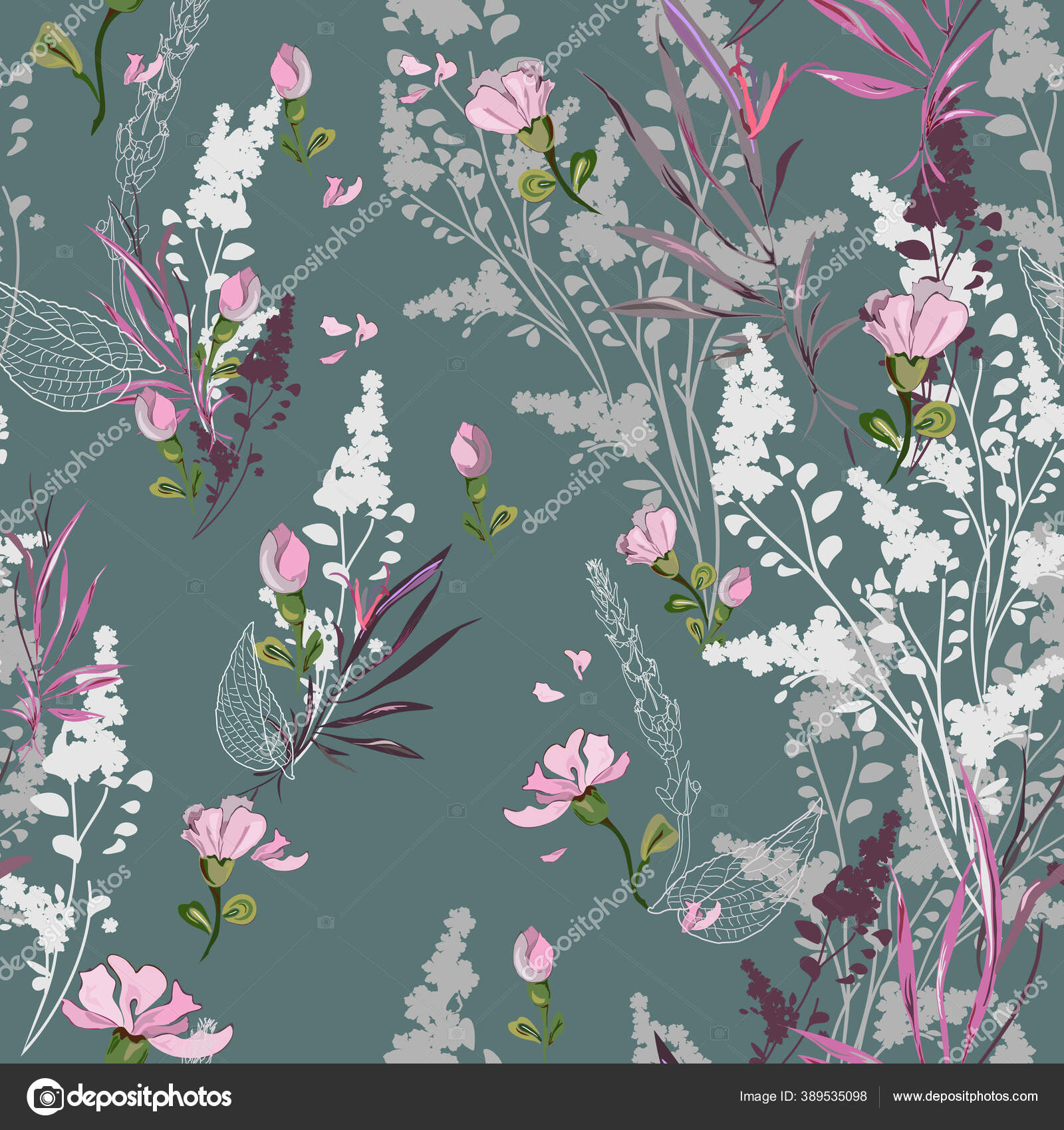 Романтический Цветочный Узор Со Многими Разновидностями Элементов.