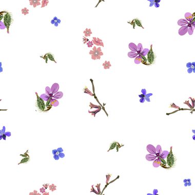 Parlak çiçekli, soyut, dikişsiz vektör izole şablon. Yeşil arka planda moda sanat tarzı. Bahar, yaz bitkileri arka plan, tekstil, duvar kağıdı, kartpostallar, seramik tasarımı için.