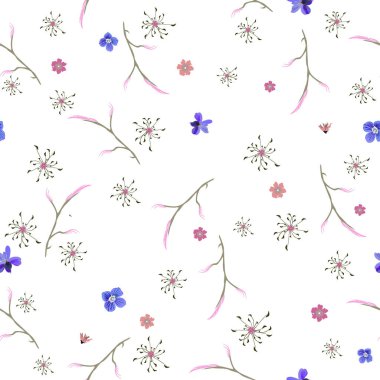 Çiçeksel soyut vektör izole kalıbı. Beyaz arka planda moda sanat tarzı. Bahar, yaz bitkileri arka plan, tekstil, duvar kağıdı, kartpostallar, seramik tasarımı için.