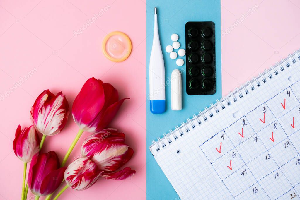 menstruation pms calendar with marks. 