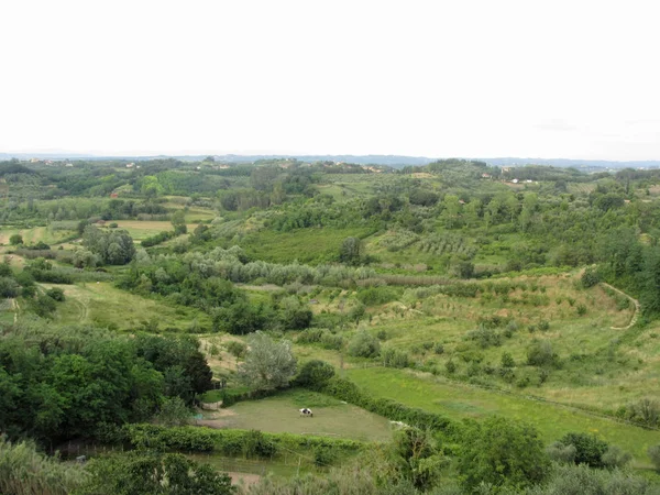 Vista panorâmica da paisagem toscana da aldeia de Lari, província de Pisa, Toscana, Itália — Fotografia de Stock