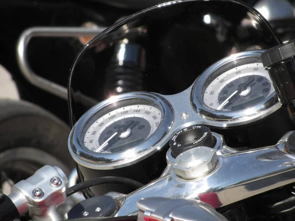 Motorcycle dash display instruments with speedometer and tachometer — Stock Photo, Image