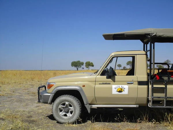Okavango Delta, Botswana - 08 17 2016: Savanda bir Delta Yağmur cipi