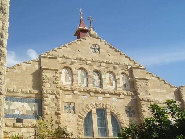 Vista Fachada Principal Igreja Católica Romana São João Batista Madaba — Fotografia de Stock