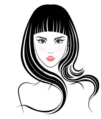 uzun saç stili ikonu, logo kadın yüzü