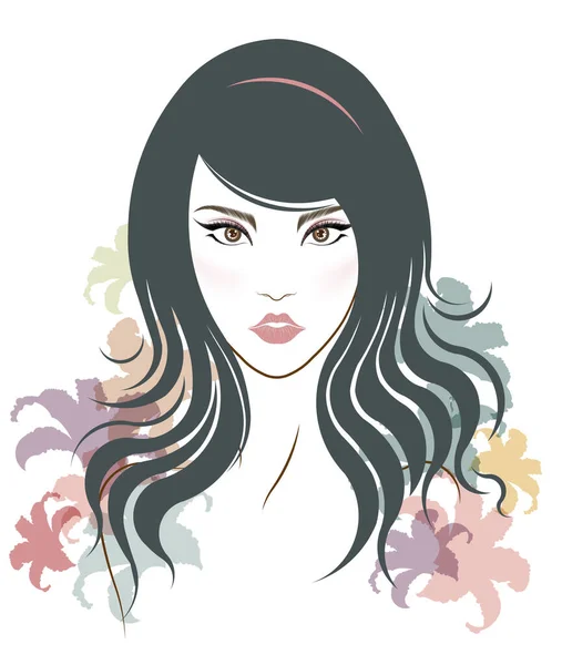 Μακρύ Εικονίδιο Στυλ Μαλλιών Λογότυπο Γυναίκες Πρόσωπο — Διανυσματικό Αρχείο
