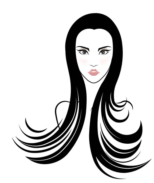 Icône Style Cheveux Longs Logo Femmes Visage Sur Fond Blanc — Image vectorielle