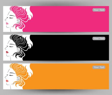 Uzun saçlı kadın kartları tasarım şablonuna sahip pankartlar