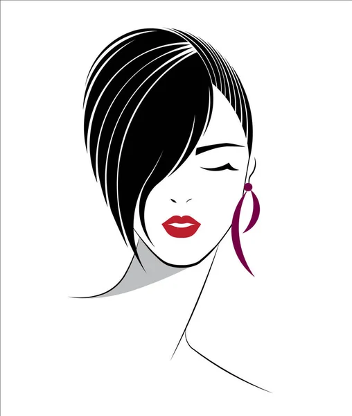 Women Short Hair Style Icon Logo Women White Background — Stock Vector