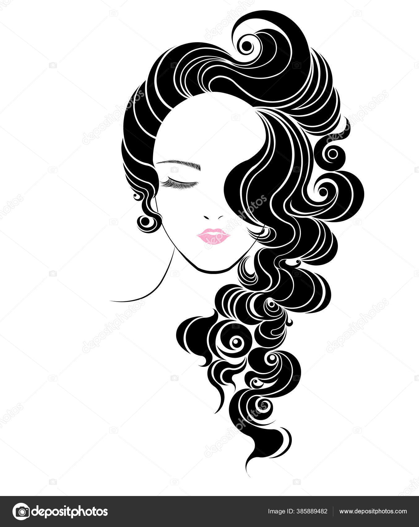 Long Hair Style Icon Logo Women Face Stock Vector Image by ©Bignoze  #385889482