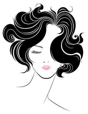 women short hair style icon, logo women on white background clipart