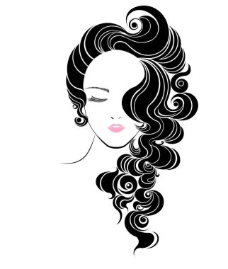 uzun saç stili ikonu, logo kadın yüzü