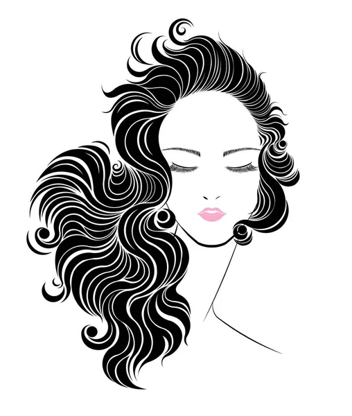 Femme Longue Icône Style Cheveux Logo Femmes Visage Sur Fond — Image vectorielle