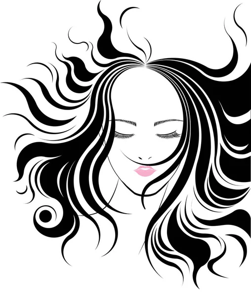 Women Long Hair Style Icon Logo Women Face White Background — Stock Vector