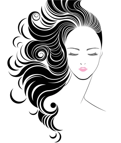 Жінки Довге Волосся Значок Стилю Логотип Жінки Обличчям Білому Тлі — стоковий вектор