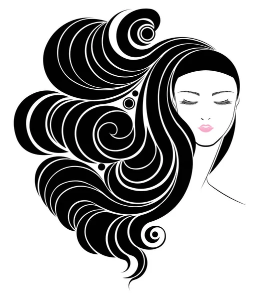Long Hair Style Icon Logo Women Face White Background Vector — Stock Vector