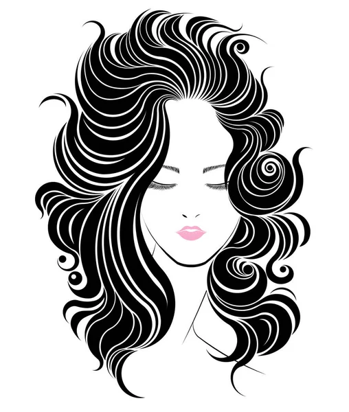 Icono Estilo Pelo Largo Logo Mujer Cara — Vector de stock