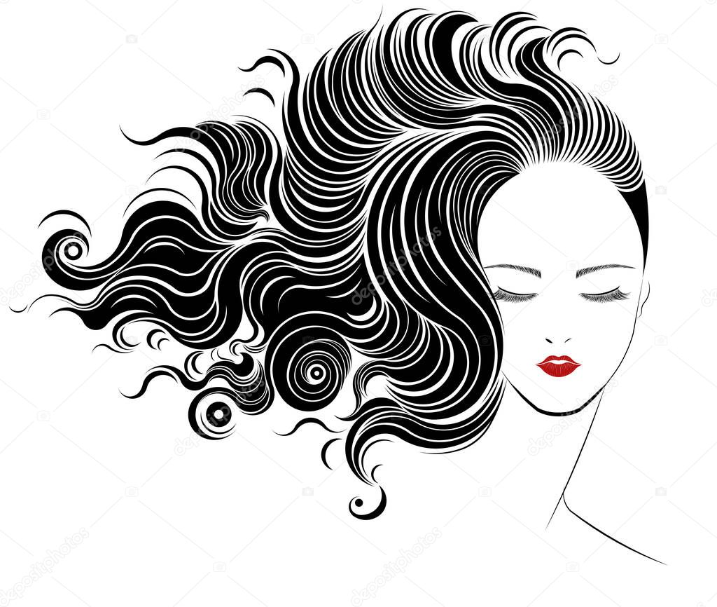 Women long hair style icon, logo women face on white background